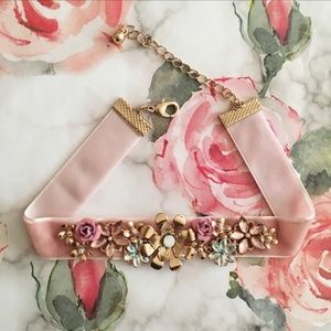 Pink Velvet Golden Flower Choker